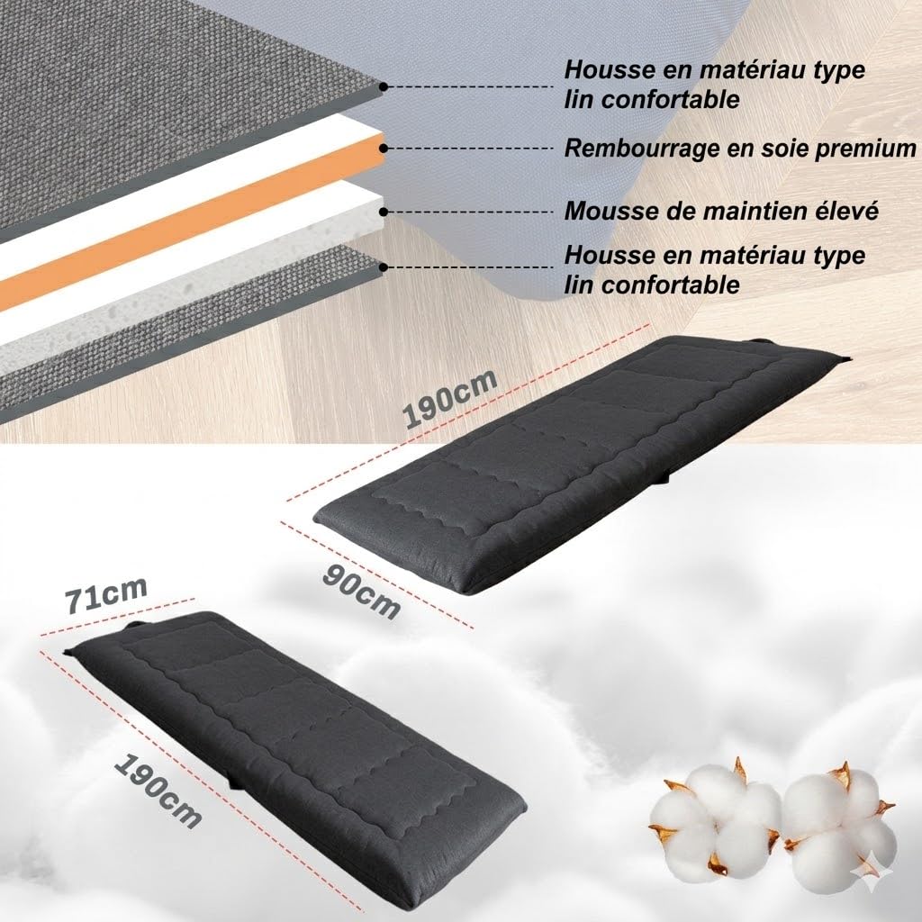 MAXYOYO Matelas Futon Pliable Portable, Tissu hypoallergénique et Coussin de Matelas en Mousse avec poignée et Fermeture à glissière pour d'invité en intérieur Camping extérieur