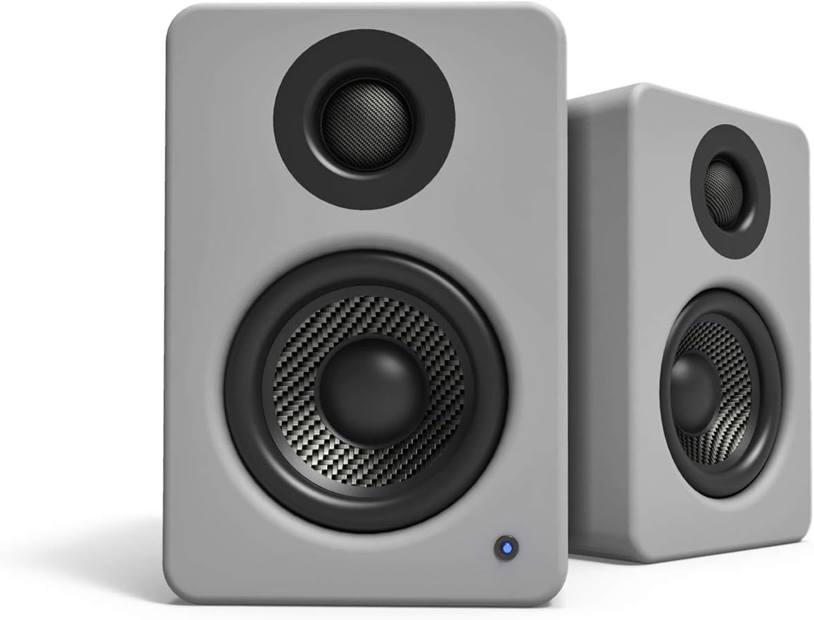 Kanto YU2MG PC Gaming Desktop Speakers | 3 Composite Drivers | 3/4 Silk Dome Tweeter | Class D Amplifier | 100 Watts | Built-in USB DAC | Subwoofer Output | Pair | Matte Grey