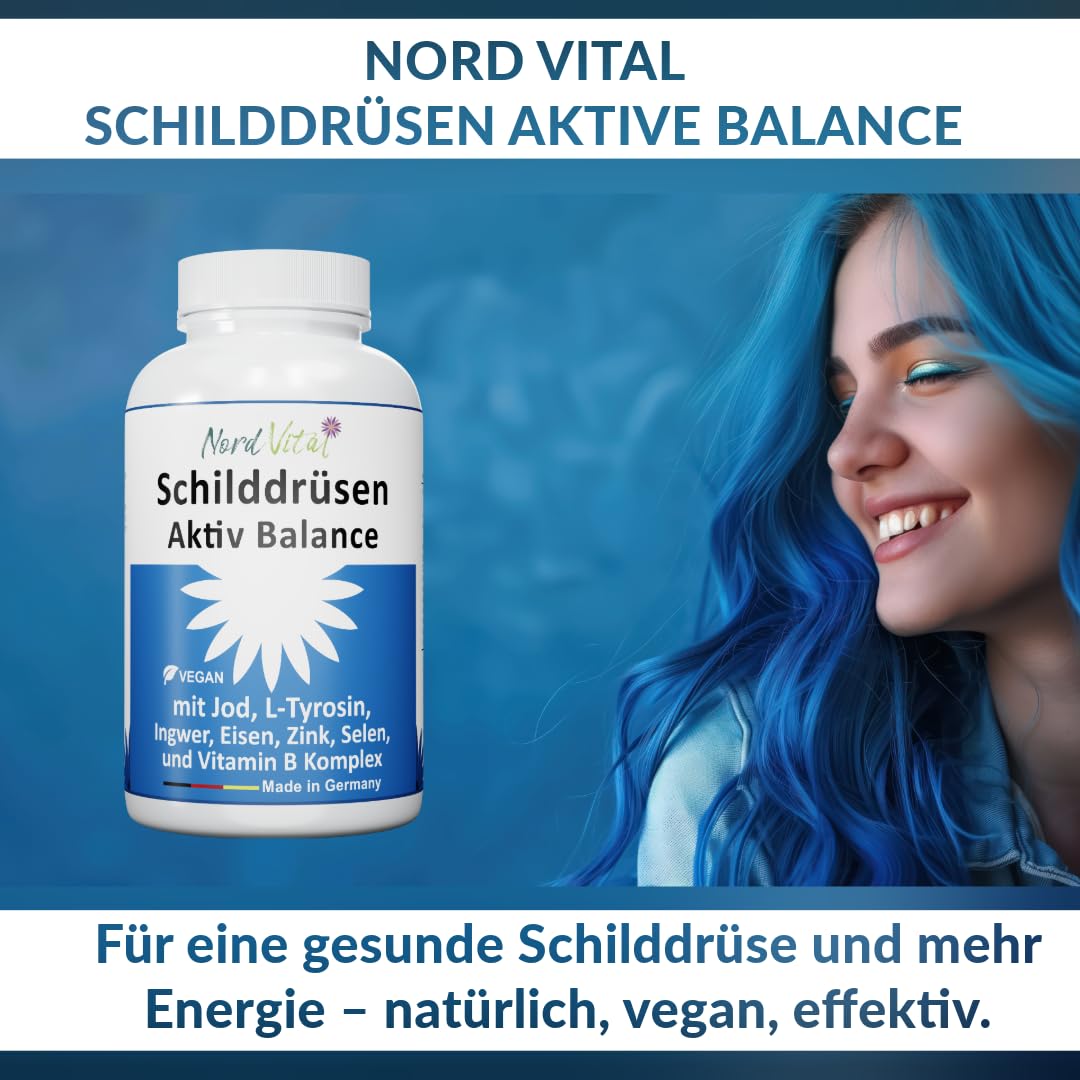 Schilddrüsen-Aktiv-Balance -13-in-1-Komplex mit Jod, L-Tyrosin, Ingwer, Selen, Eisen, Vitamin A und Vitamin B-Komplex - 180 Kapseln - Made in Germany - Ohne unerwünschte Zusätze - Vegan