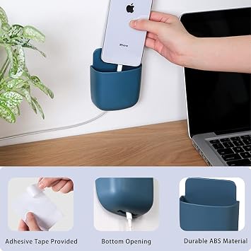 3 Pack Remote Control Holder Wall Mount Holders Hole-Free Phone Charging Organizer Pen Storage Containers For Home Office School Supply Storage (Blue)