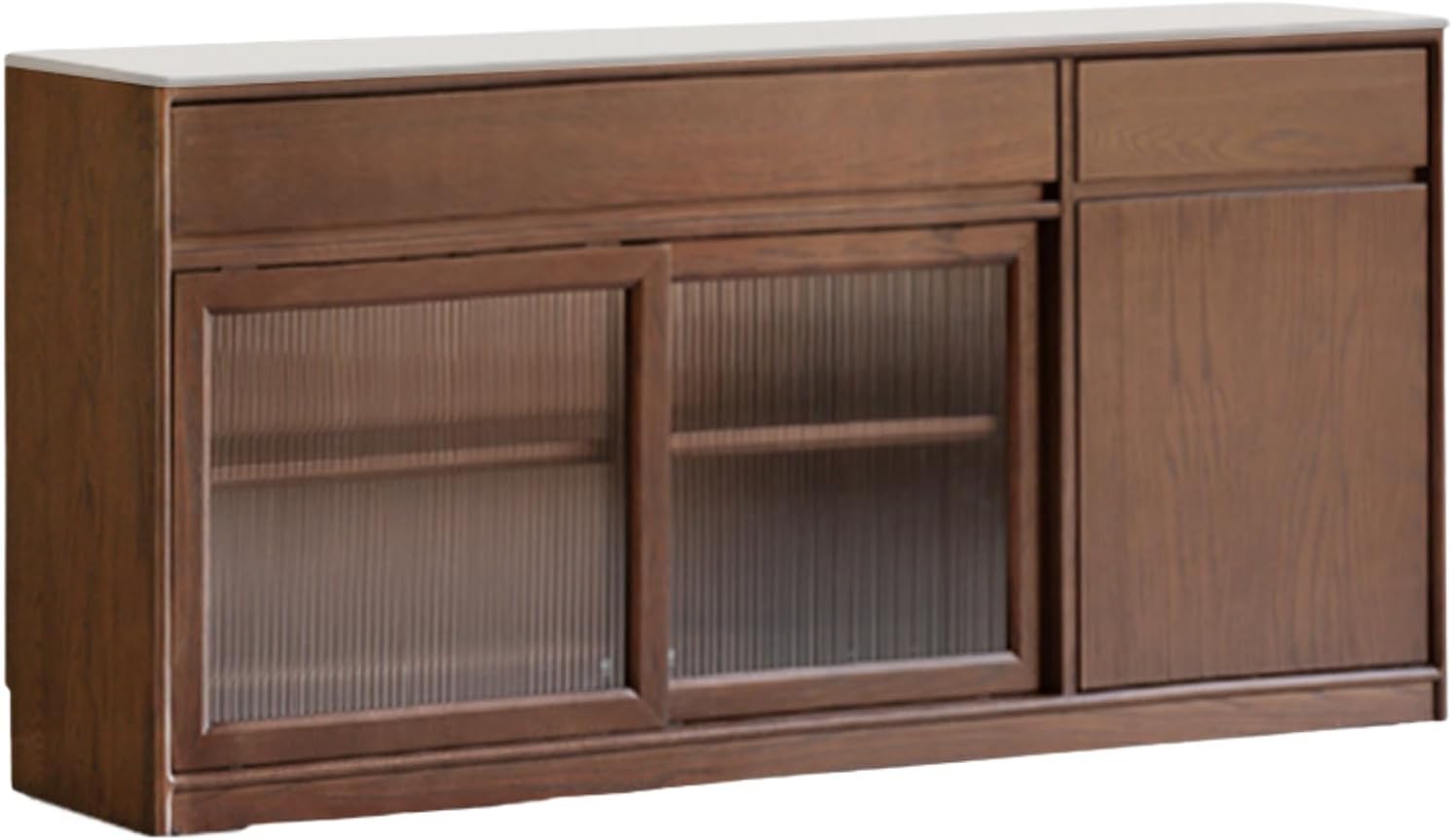 GVAwood Oak Solid Wood Sideboard Cabinet 49.2x15.7x73.6 inch / 125.4x40.2x187.7cm /Walnut Color/Ivory White Color 1.25m Rock Board Sideboard + Shelf