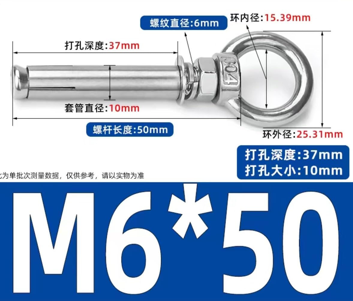 M6 x 50 vite espansione bullone occhiello ancoraggio anello 2 pz