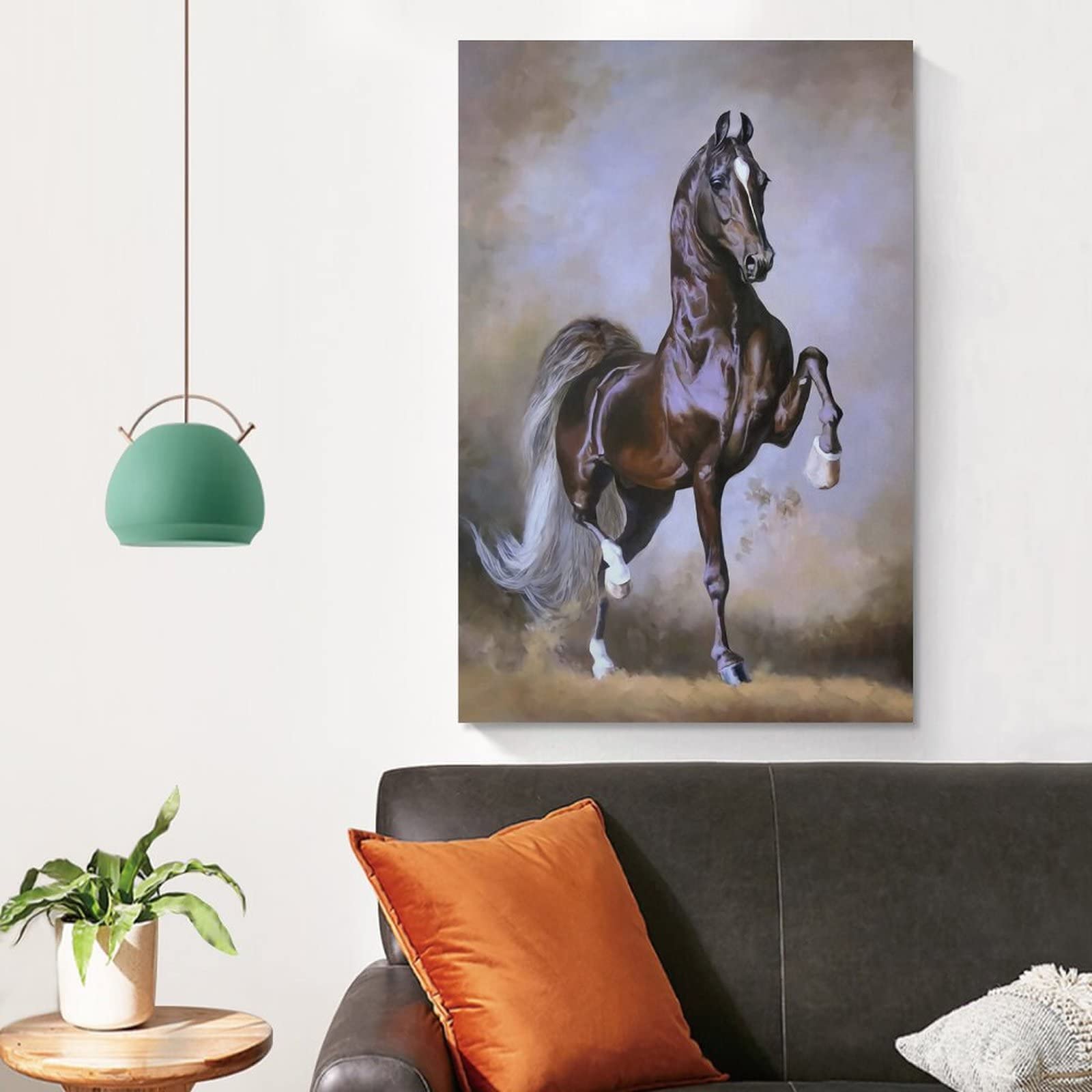 Peinture Sur Toile - Paysage Animal Avec Cheval - Décoration Murale Sans Cadre