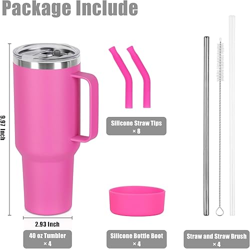 Miniatura 5 de Paquete de 4 vasos de 40 onzas con asa y pajilla, taza aislada al vacío de doble pared de acero inoxidable, taza de café de viaje de 40 onzas a