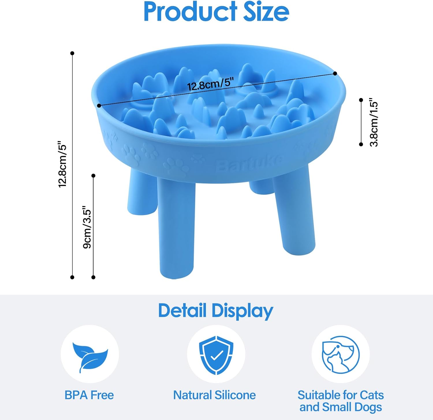 Detachable Slow Feeder Cat Bowl, Silicone Elevated Cat Bowls for Dry and Wet Food, Non-Slip Small Dogs Slow Feeders Bowl for Digestion Anti Vomit, Whisker Friendly (Blue)