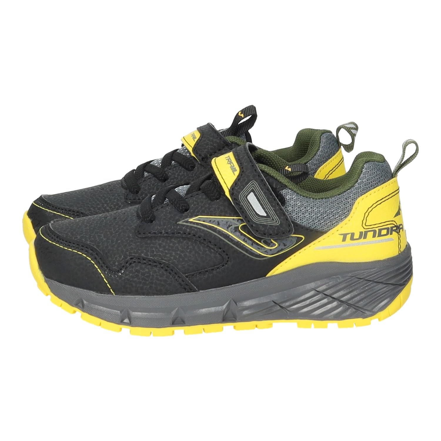Joma Tundra Jr Scarpe da bambino nere e gialle con lacci e velcro