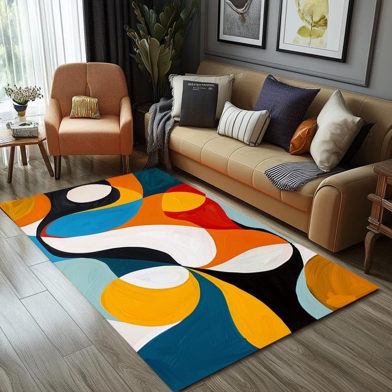 Tapis faux cachemire doux motif vagues pour une décoration raffinée