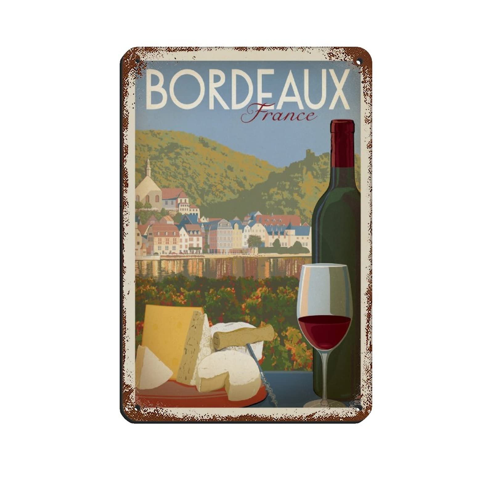Ekmcl T473 French Bordeaux Travel Tin Sign, Retro Bar Club Home Kitchen Wall Decoration, Rustic Style Sign 20 * 30Cm