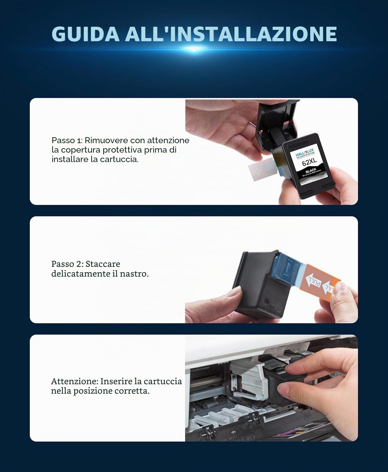 HALLOLUX 62XL Nero Cartucce Alta capacità, Sostituzione per HP 62 62 XL