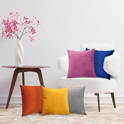 Miniatura 6 de Paquete de 2 fundas de almohada de terciopelo suave de 18 x 18 pulgadas, fundas de cojín cuadradas sedosas decorativas con cremallera para