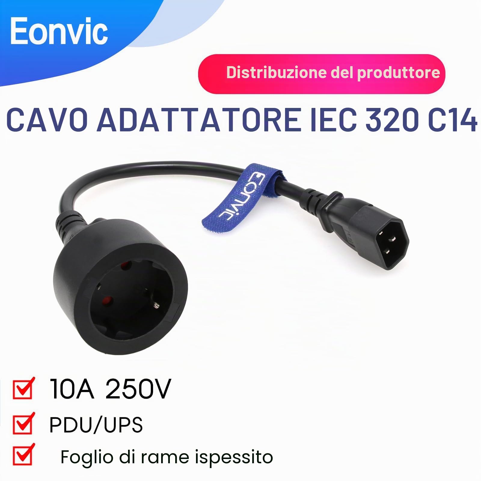 IEC 320 C14 - Cavo adattatore corto con presa femmina europea, per UPS PDU