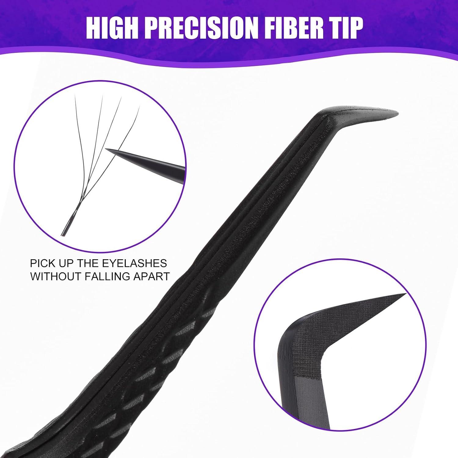 Fiber Tip Lash Tweezers for Eyelash Extension, High Precision Eyelash Tweezer Set with Diamond Grip, Lash Extension Tweezer Kit for Classic & Volume Lashes, Must-Have Tweezers for Lash Artists