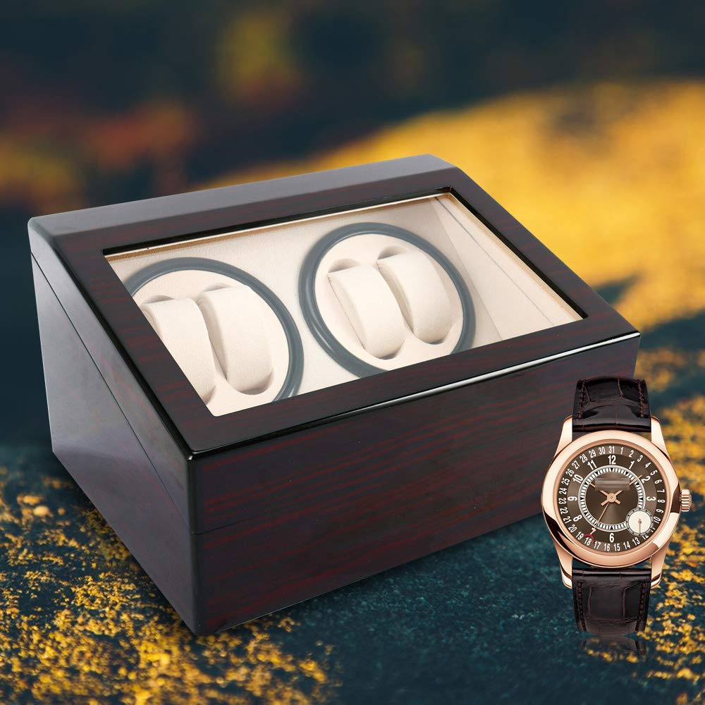 Automatikuhren Uhrenbeweger 4+6, Uhrenbox Watch Winder Mute für Uhren Luxuriöser Uhrenwender Aufbewahrung Aufbewahrungs Vitrine Glasdeckel, Batteriebetrieb oder Netzteil