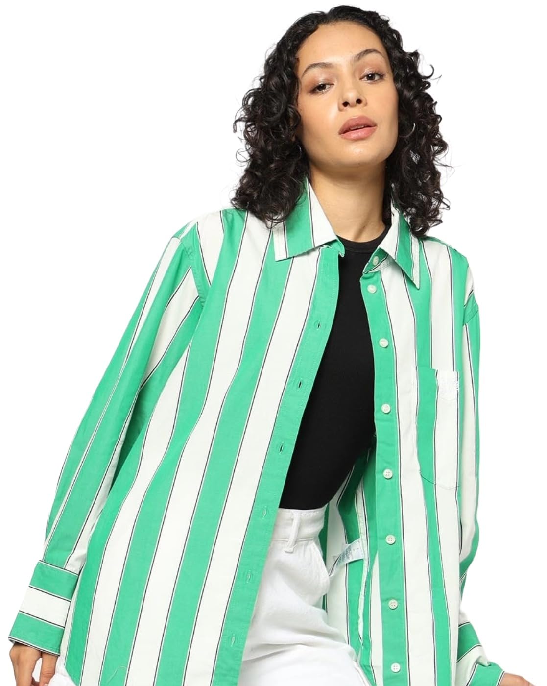 gap Women's Loose Fit Striped Full Sleeves Collared Blouse-picture-39