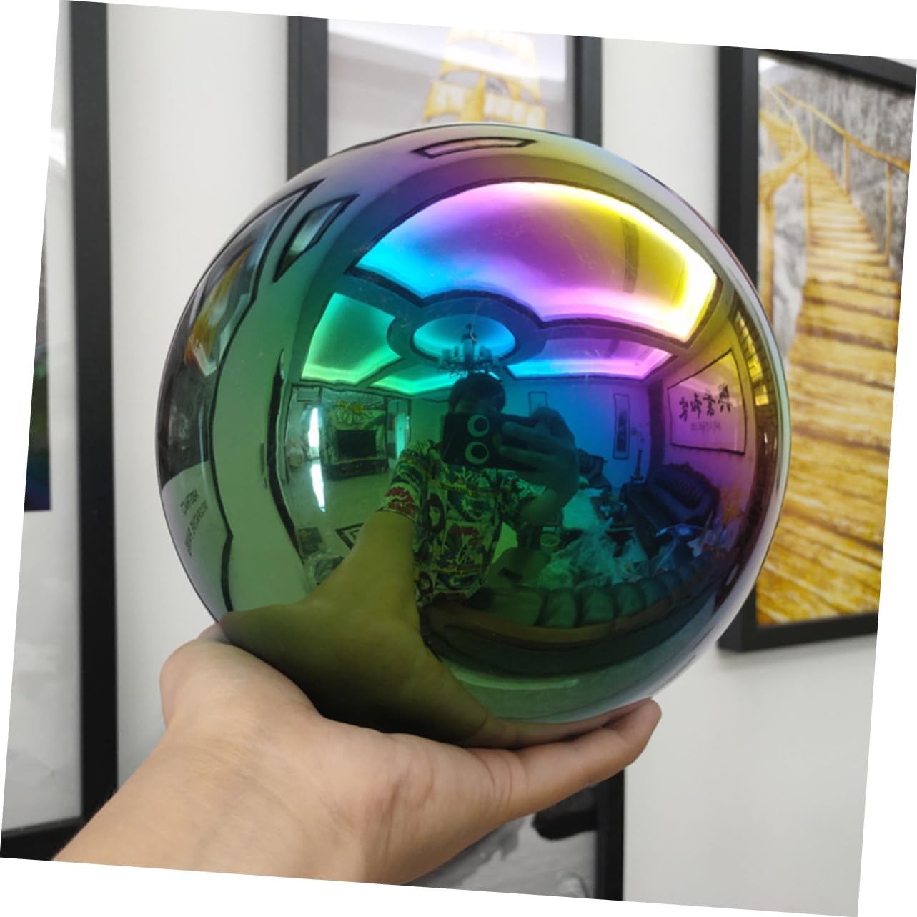 Stainless Steel Colorful Gazing Ball Sculpture for Garden Decor, 6 Inch