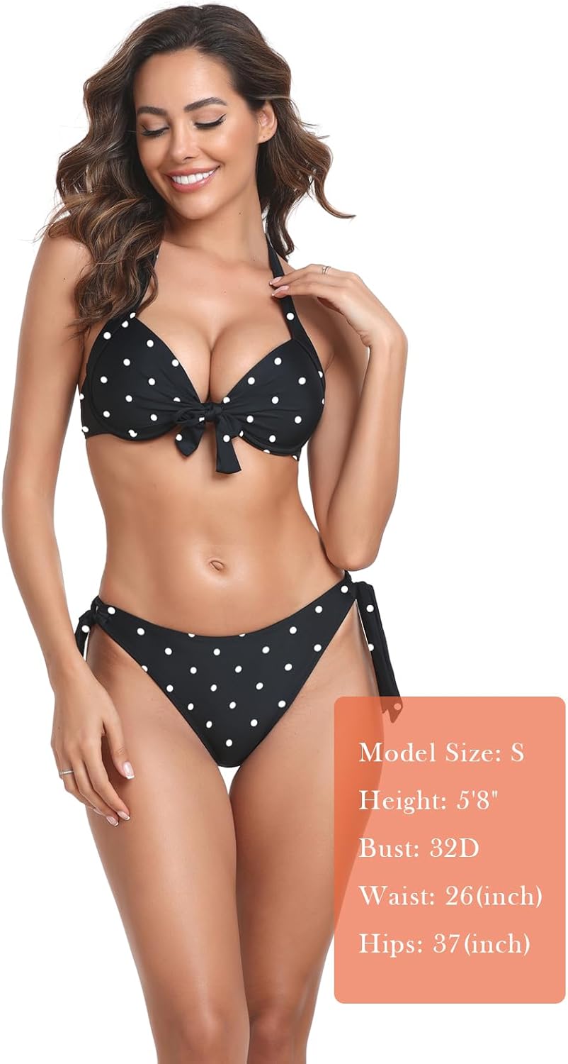 Colloyes Women's Two Piece Bikini Sets Push Up Halter Bikini Bathing Suit Adjustable 2 Piece Swimsuit