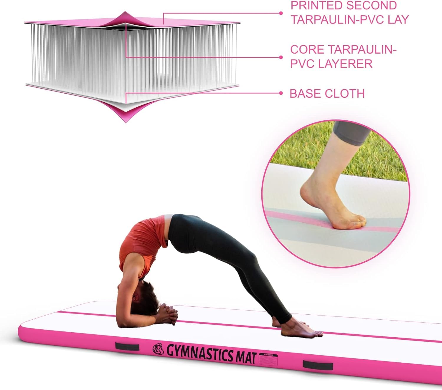 Tapis de Tumbling, Tapis de gymnastique avec pompe à air, Tapis de gymnastique pour la maison, l'extérieur, le yoga