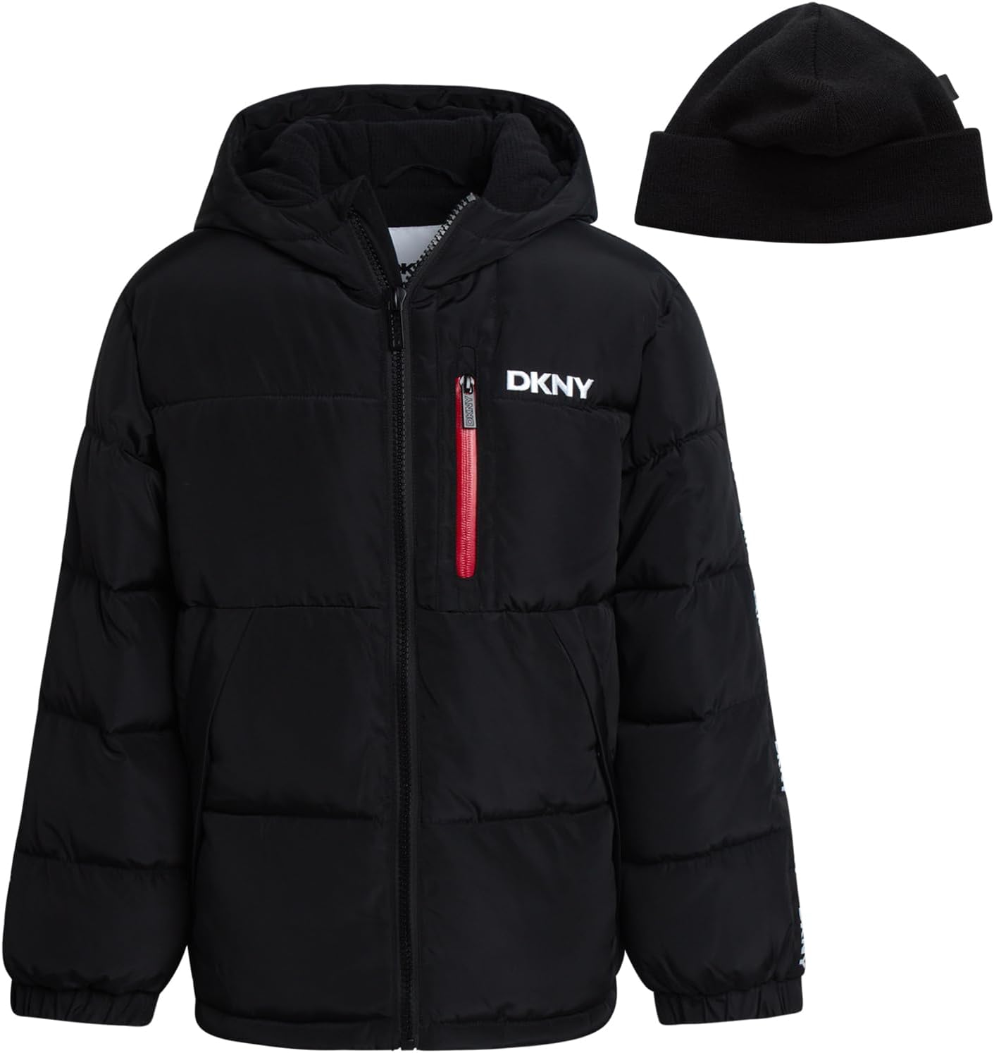 DKNY Boys Puffer Jacket - Heavyweight Fleece Insulated Boys Winter Jacket with Hat - Water Resistant Quilted Winter Coat