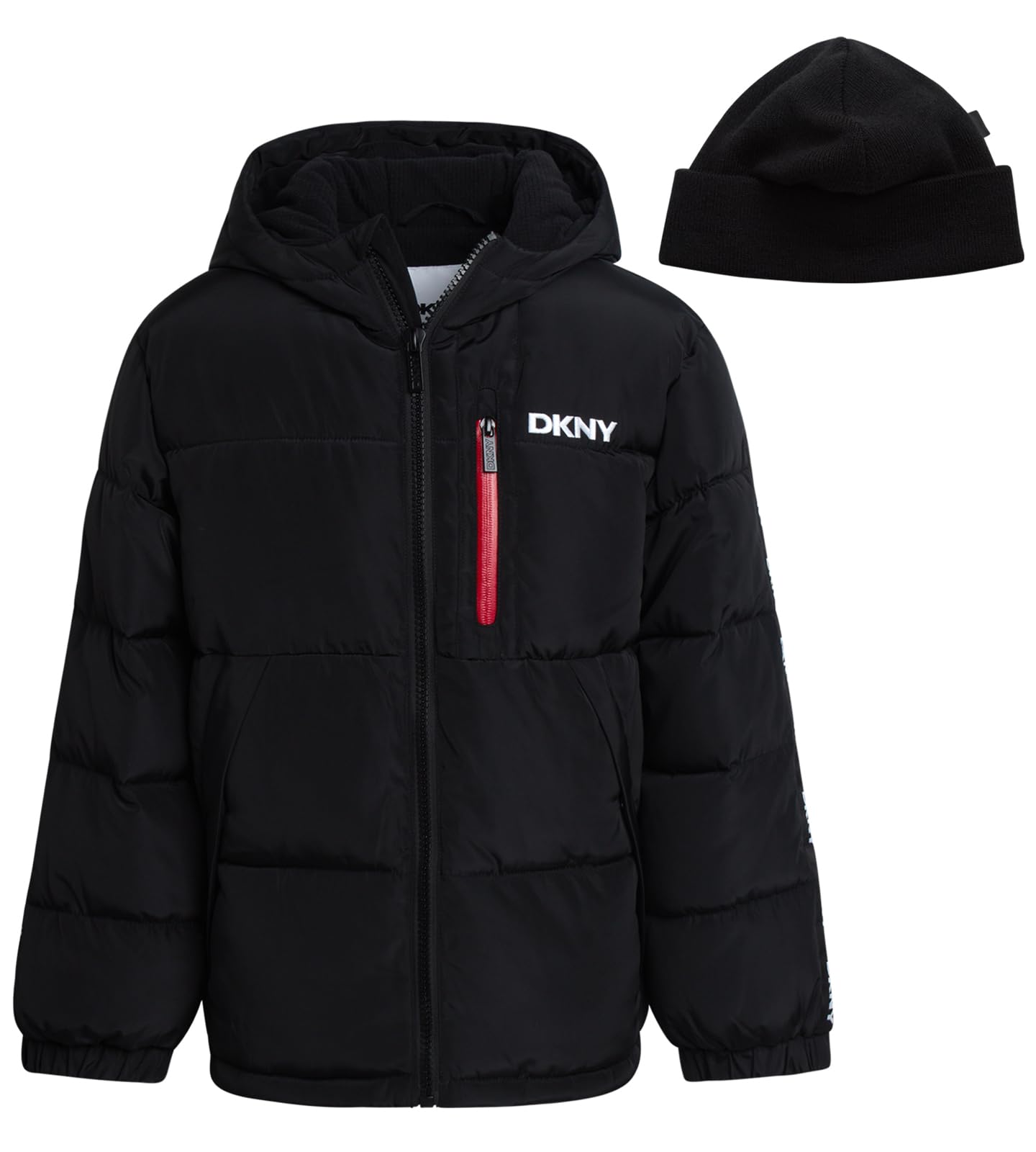 DKNY Boys Puffer Jacket - Heavyweight Fleece Insulated Boys Winter Jacket with Hat - Water Resistant Quilted Winter Coat