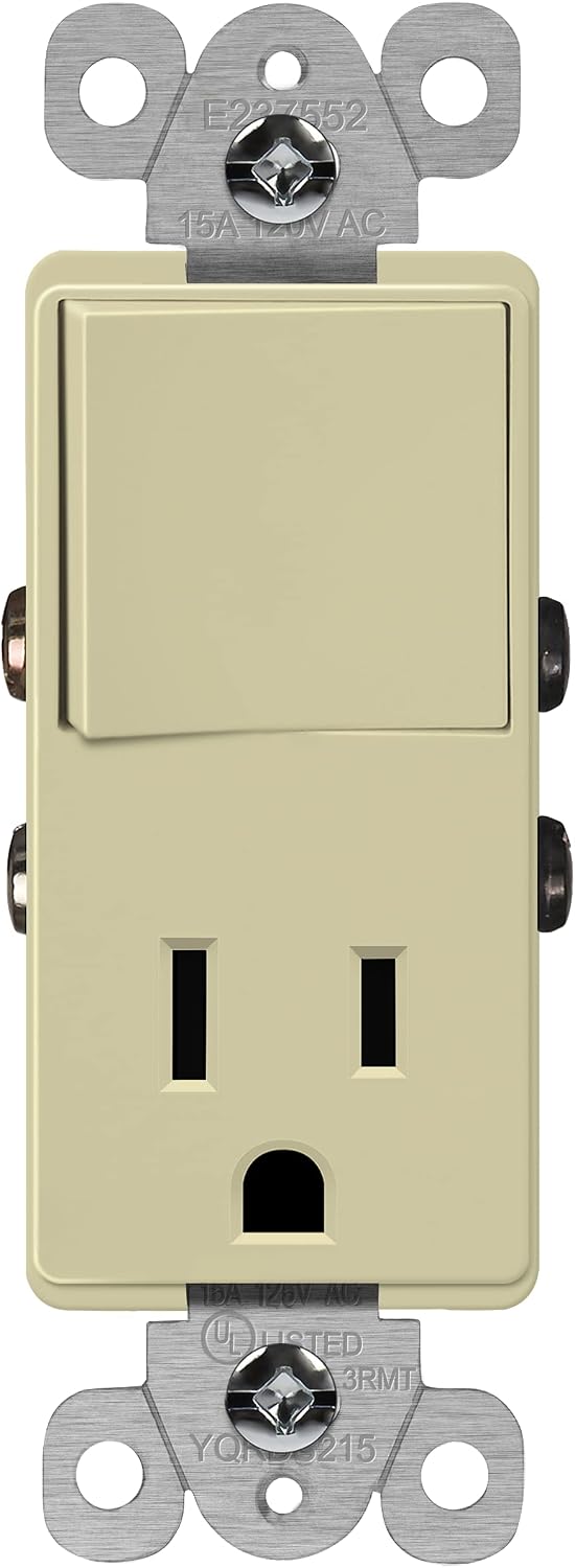 ENERLITES Combination Decorator Receptacle, Residential/Commercial Grade, 15A/120V, 15A/125V Outlet, UL Listed, 68625-I, 1 Pack, Ivory