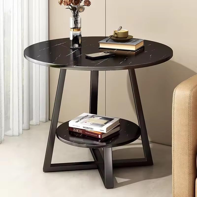 Image of Owme Adjustable Table Stands Couch Side Table, Swivel TV Tray Table, 360 Top Moving C-Shaped End Table, Small Center Table for Home Office Balcony | Storage Organizer - Marble Black, Round