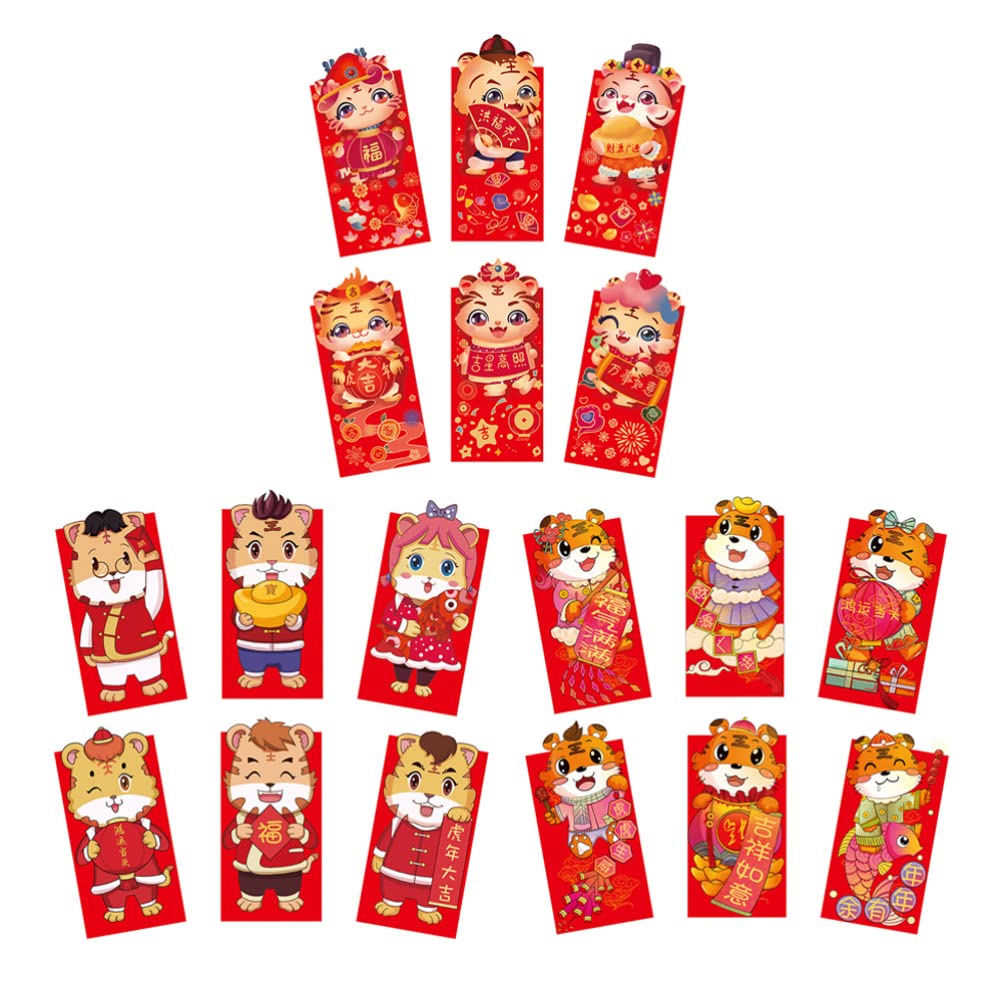 FOMIYES 18pcs Chinese New Year Red Envelope 3D Red Packet Lai See Hong Bao Lucky Money Pow Bag Pocket for 2022 Year Of The Tiger Spring Festival Party-image-26