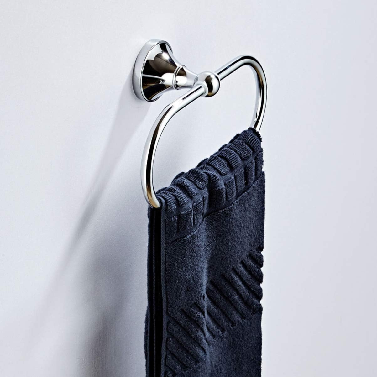 LIOOBO Towel Ring Oval Chrome Wall Mounted Hand Towel Holder Modern Shelf Hanging Rack for Bathroom Kitchen Hotel