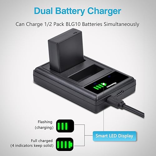 Miniatura 4 de Hisewen DMW-BLG10 DMW-BLG10PP DMW-BLE9 Batería 2 piezas, cargador dual para Panasonic Lumix DMC-GX85 DMC-GX80 DMC-ZS60 DMC-ZS100 DMC-GF3 DMC-GF5