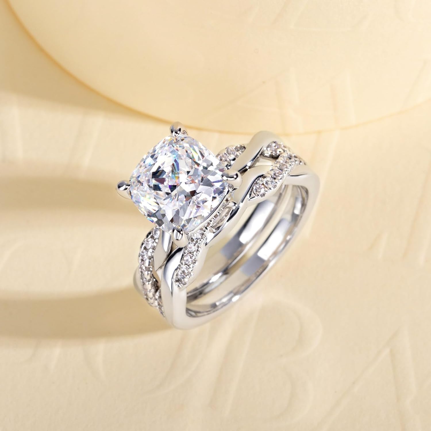 Cubic Zirconia Engagement Ring Bridal Set Princess/Cushion/Asscher Cut 4 Prong Wedding Promise Anniversary Ring for Women