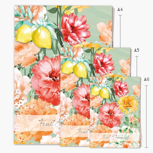 Daphne's Diary Notebook Set of 3 Fruit & Flowers | A set of 3 colorful, inspiring notebooks with lined paper in sizes A4, A5, and A6 | Perfect for your creative ideas, notes, and plans!      Office Product