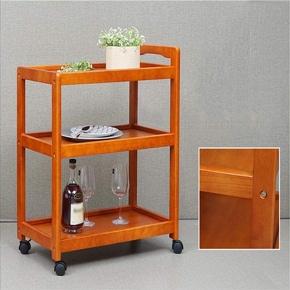 Multifunktions-Aufbewahrungswagen,Getränke-Food-Service-Tablett-Wagen Rolling Wood 3 Etagen-Trolley-Griff Abschließbare Rolle Multifunktions-Küchen-Aufbewahrungswagen Mehrzweck-Handwagen,Braun,