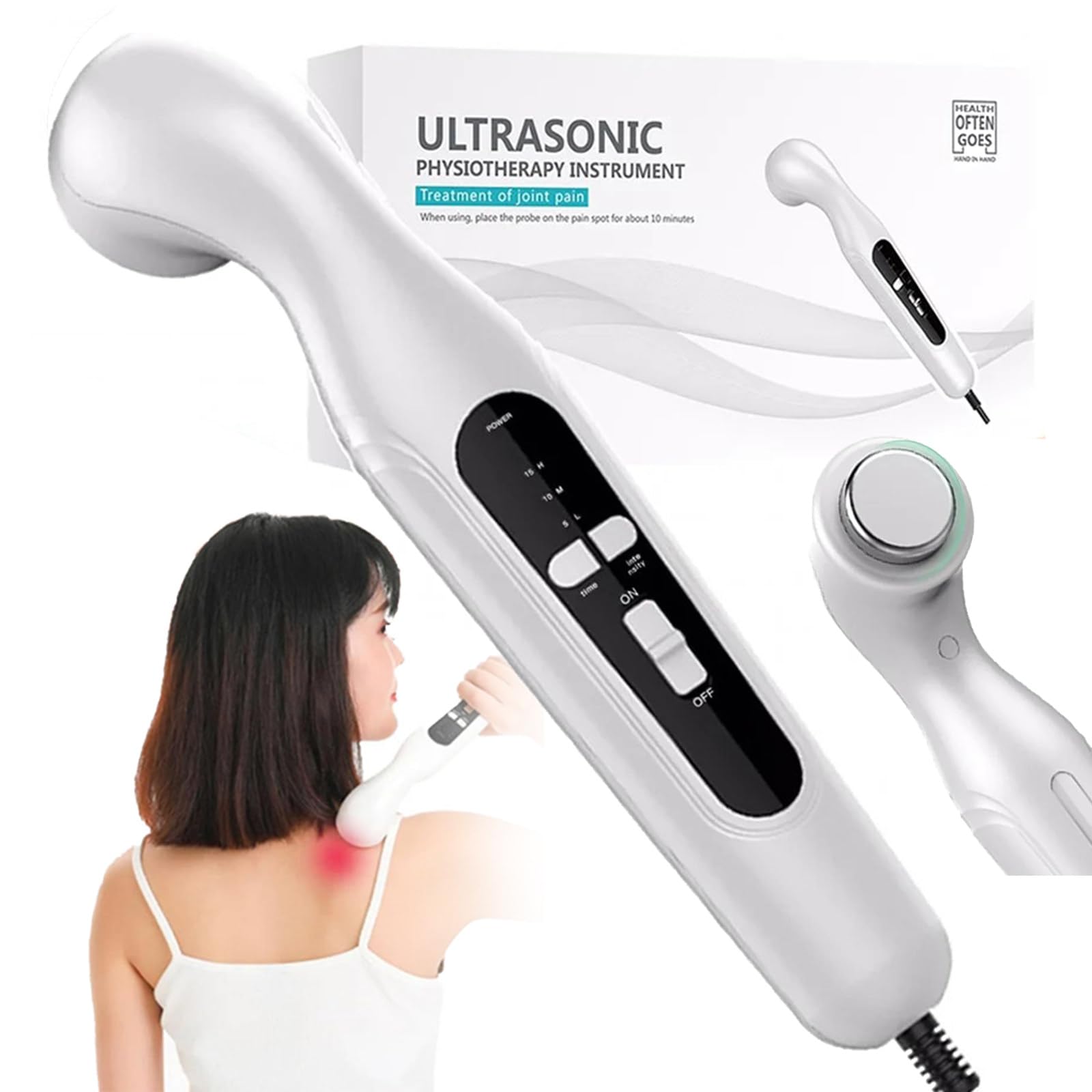 Dispositivo Per Fisioterapia Ad Ultrasuoni, Sollievo Dal Dolore a Collo, Spalle, Ginocchia, Schiena E Articolazioni, Timer Da 5/10/15 Minuti + 3 Livelli Di Intensità, Area Di Irradiazione Di 4 Cm²