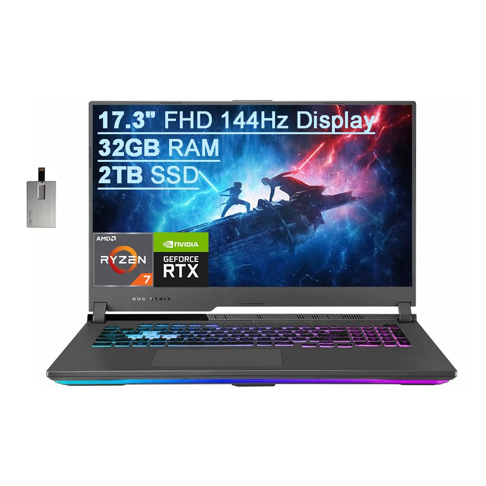 ASUS ROG Strix G17 17.3" FHD 144Hz Gaming Laptop Computer, AMD Ryzen 7-4800H 8-core, 32GB RAM, 2TB PCIe SSD, Backlit Keyboard, NVIDIA GeForce RTX 3060 Graphics, Windows 10, Gray, 32GB USB Card