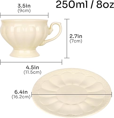 Miniatura 2 de Juego de taza de café y platillo de cerámica, taza de té de porcelana con diseño de calabaza vintage para expreso, latte, leche, elegante taza de