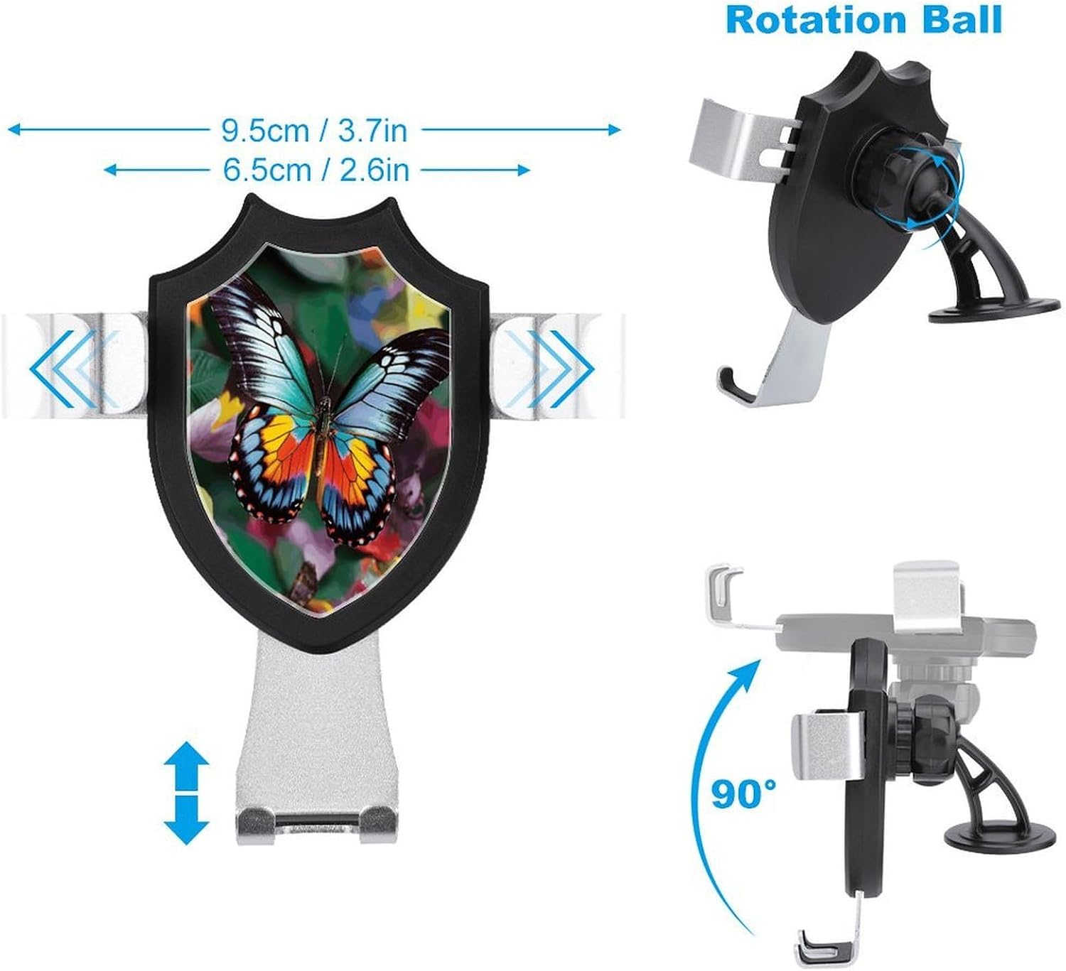 Colorful Butterfly Car Phone Holder Mount Cell Phone Holder Cell Phone Mount Universal Automobile Cradle Stand Air Vent Cell Phone Stand Car Mount for Dashboard Windshield Vent Wall image 2