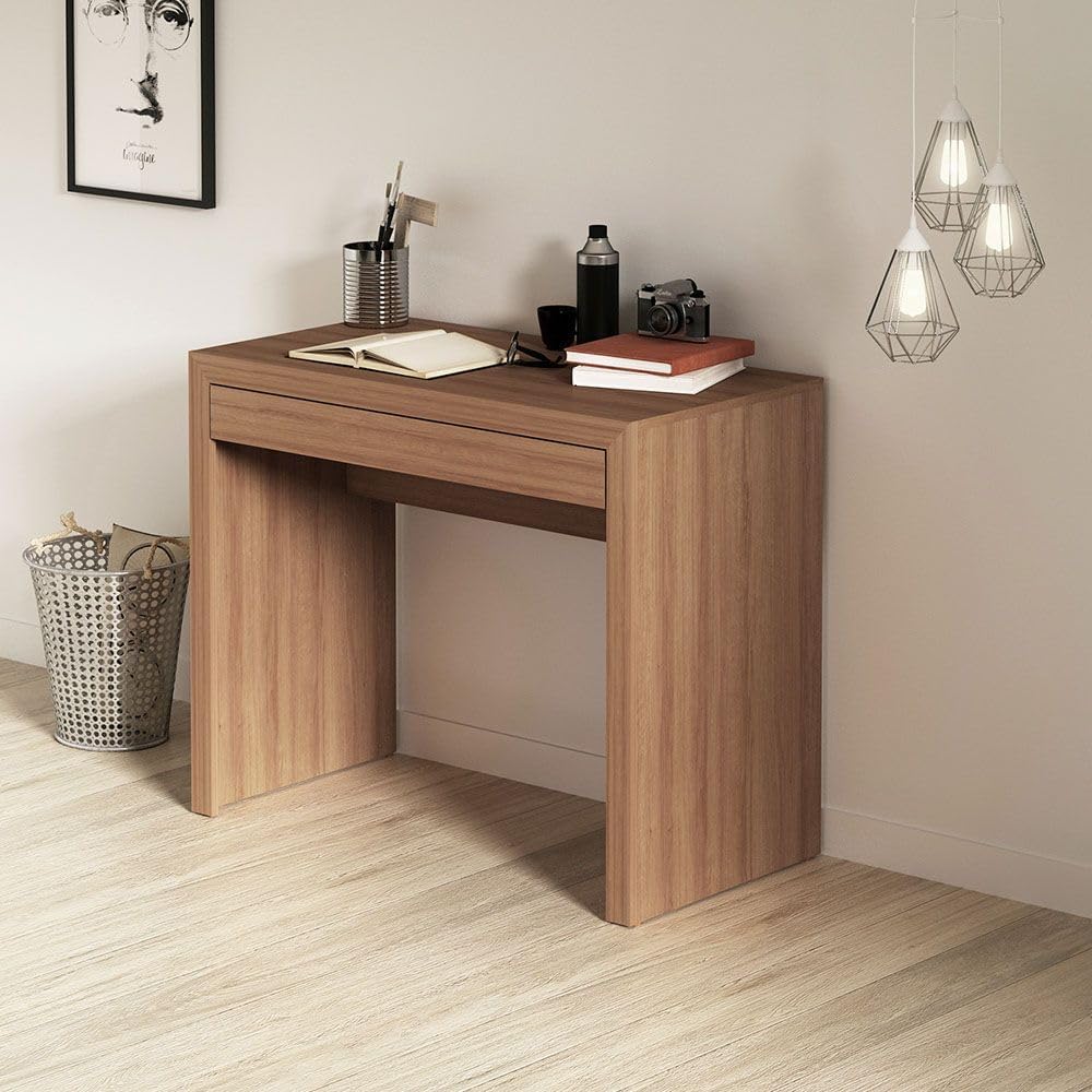 Danube Home Franco Study Desk With 1 Drawer | Computer Table | Office Desk Workstation | Modern PC Laptop Gaming Table | Wooden Study Table For Home Office L 90 x W 46.5 x H 74.5 cm -Brown