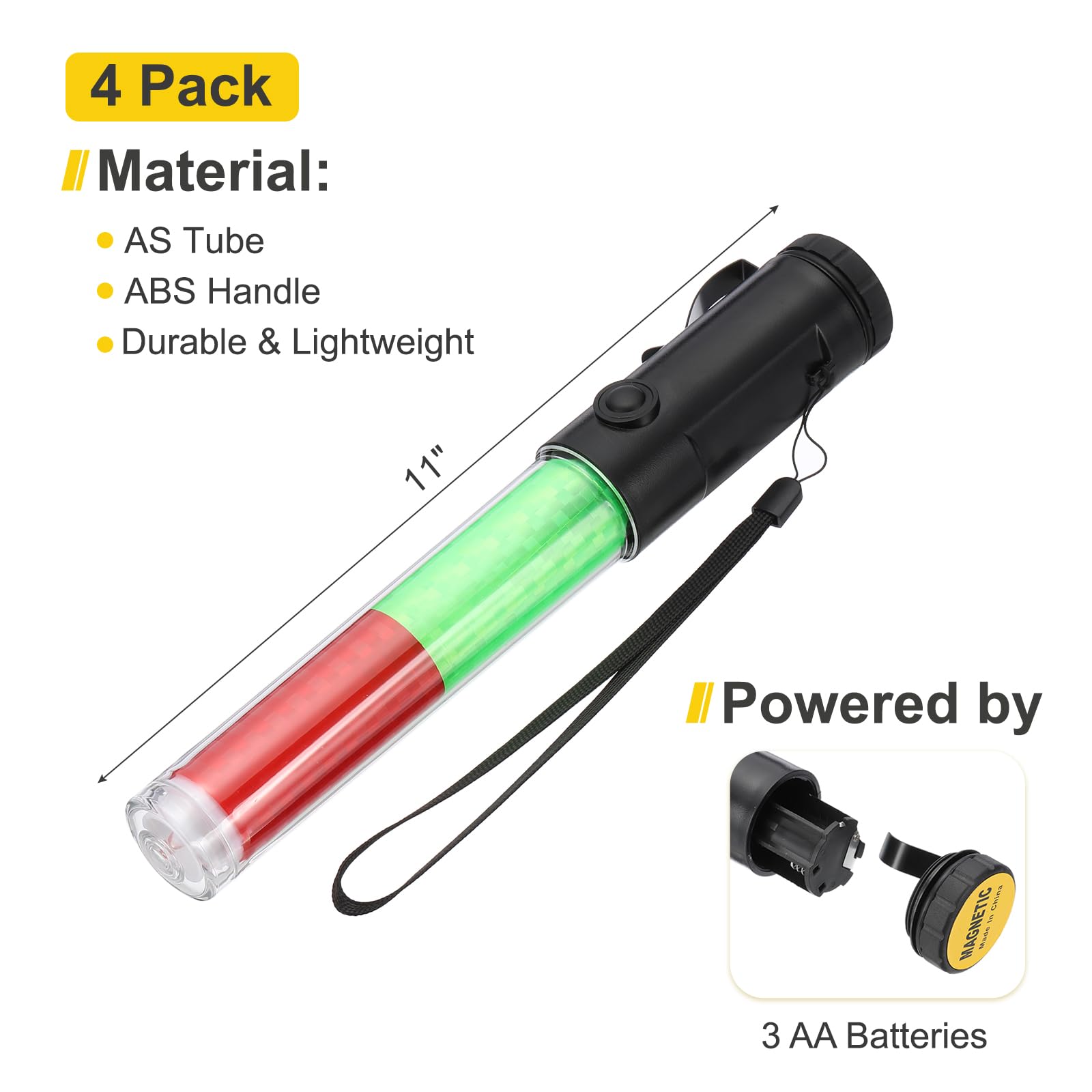Candeon Bacchetta per segnaletica stradale da 26 cm - LED Segnale di Sicurezza Stick Bastone luminoso da concerto, con modalità lampeggiante, cordino per cinturino da polso, finitura arancione(Rosso