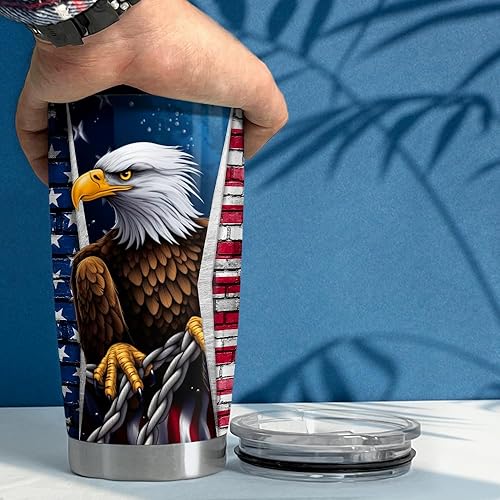Miniatura 5 de SANDJEST Vaso personalizado de la bandera estadounidense de águila, vasos aislados de 20 onzas y 30 onzas con tapa, taza de viaje para café, para