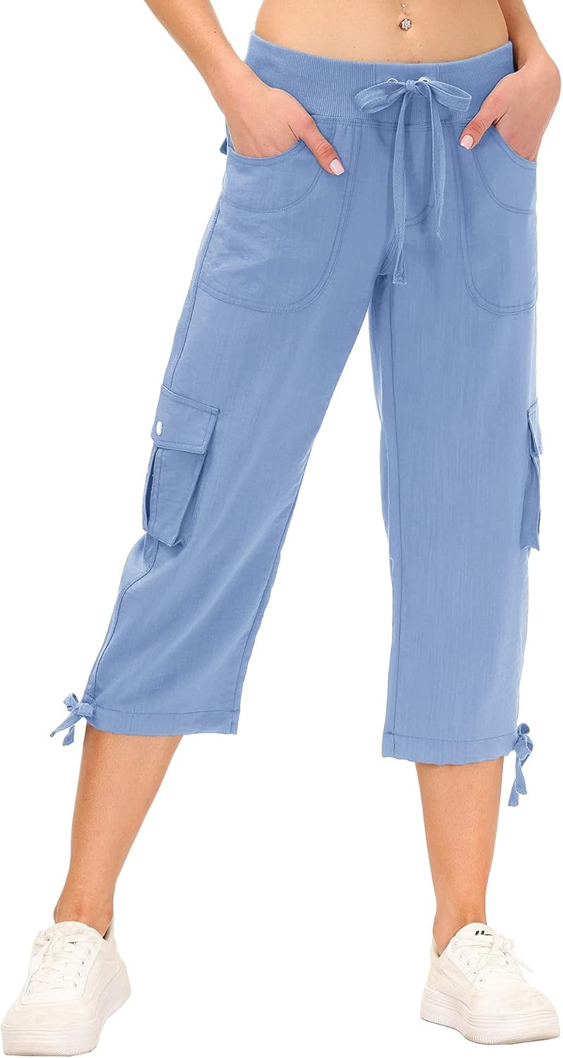 MoFiz Women's Cargo Capris Hiking Pants Lightweight Quick Dry Outdoor Athletic Travel Casual Loose Comfy Cute Pockets - Image 2