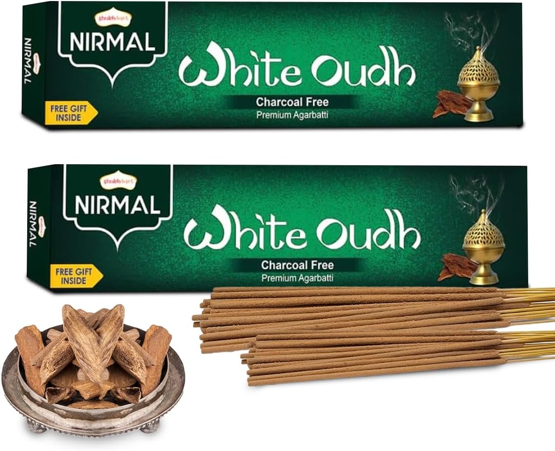 Shubhkart Nirmal White Oudh Agarwood Incense Sticks, Pack of 2, Total 140 Sticks, Natural Long Lasting Fragrance Agarbatti for Puja and Relaxation