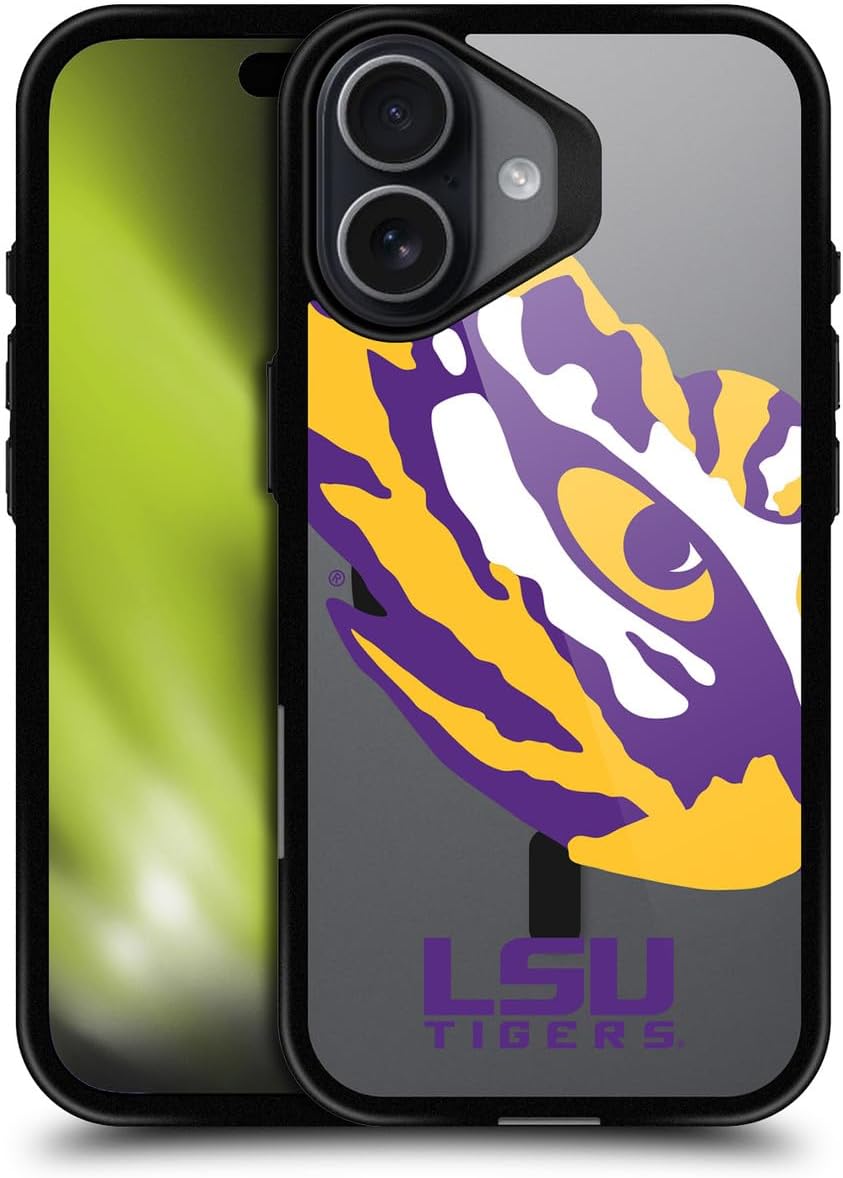 Louisiana State University LSU Eye of The Tiger Oversized Louisiana State University LSU Black Shockproof Bumper Case [Military Grade] Compatible with Apple iPhone 17 and Compatible with MagSafe
