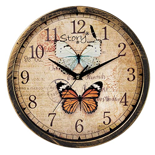Story@Home Round Shape Wall Clock With Glass For Home/Kitchen/Living Room/Bedroom/Office (Beige)