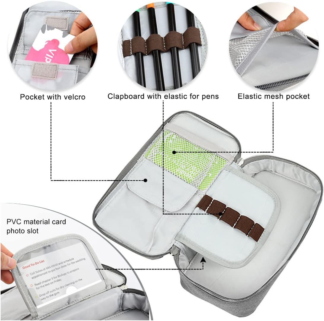 Homecube Pencil Case Big Capacity Pen Marker Holder Pouch Box Makeup Bag Oxford Cloth Large Storage Stationery Organizer with Zipper for School Office - Gray