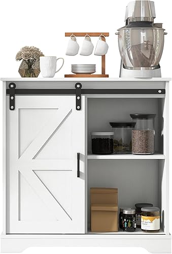 Miniatura 9 de Panana Puerta corredera de granero Buffet Aparador Gabinete de almacenamiento Cafetería Cocina Estilo granja (blanco)