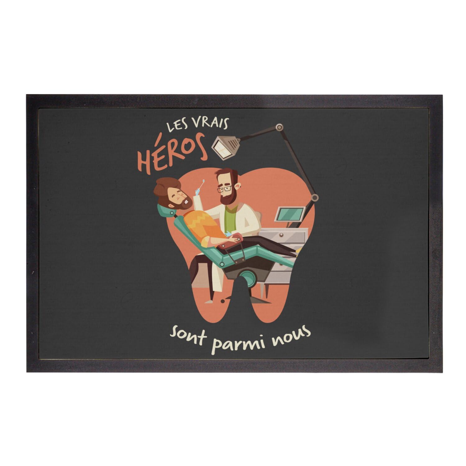 Paillasson noir Les Vrais Héros Dentiste tapis entrée 60x40cm