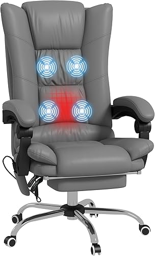 Vinsetto Silla de oficina de masaje ejecutivo con 4 vibraciones y calor, 3 modos, silla giratoria de piel sintética con altura ajustable, respaldo