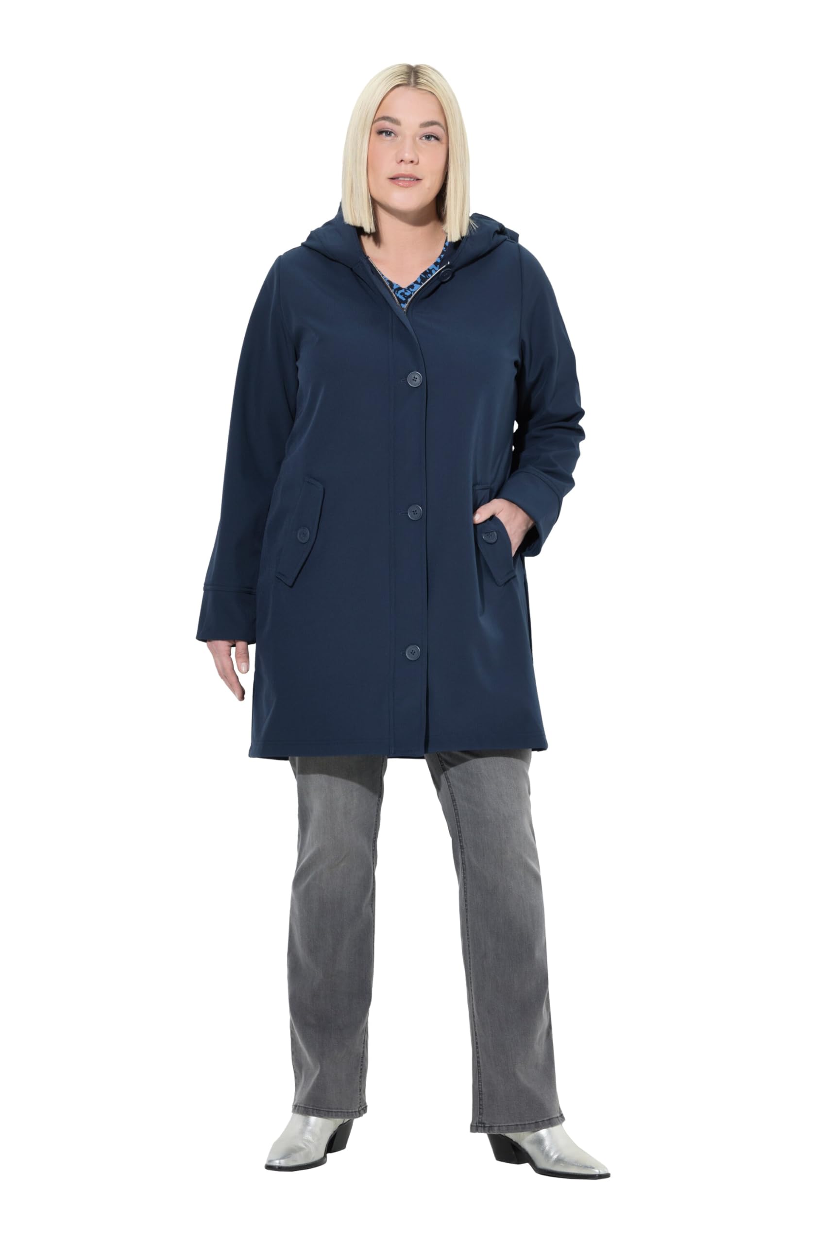 Ulla Popken Damen große Größen Übergrößen Plus Size HYPRAR Softshell-Mantel, wasserabweisend, Kapuze 829081
