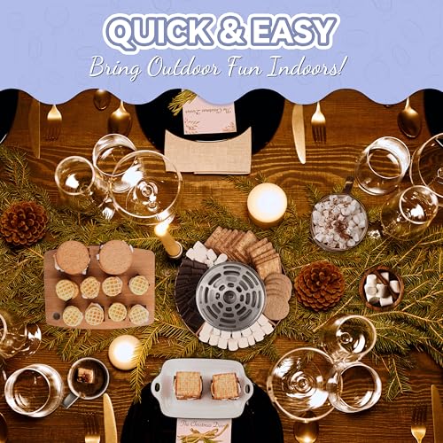 Image of Party Desserts Electric Smores Maker Tabletop Indoor Kit, Indoor Marshmallow Roaster, Smores Station with 4 Compartment Trays & 4 Forks, Great Gift for Adults and Kids in Holidays and Parties (Brown)