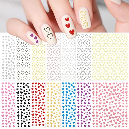 Silpecwee 14 Sheets Heart Nail Stickers Valentine's Day Nail Art Stickers Decals Holographic Metallic Holiday Nail Designs Stickers Self Adhesive Manicure Sticker Nail Decoration For Women Girl #TOP10