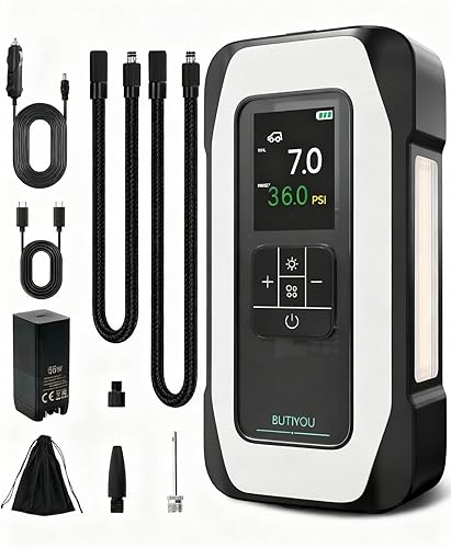 Inflador de neumáticos BY01, compresor de aire portátil para neumáticos grandes, bomba de aire inteligente con doble cilindro, Clourful Digital